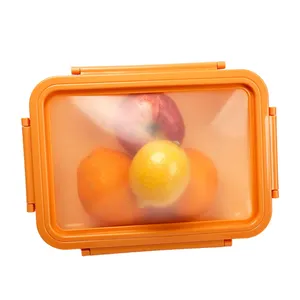 Kitchen rice storage food containers box rectangle food storage container silicone lunch box with stretch lid of silicone