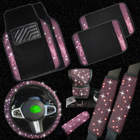 Ensemble d'accessoires de voiture scintillants : Housse de volant et tapis de sol universels avec strass étincelants pour femmes