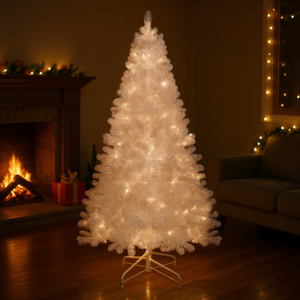 Árbol de Navidad Artificial Preiluminado de PVC Blanco de 2.7 m con Luces LED Cálidas, Decoración Interior, Soporte Incluido - Product Image 2