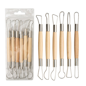 Ensemble 6 outils de <span class=keywords><strong>sculpture</strong></span> en <span class=keywords><strong>argile</strong></span> à manche en bois double face <span class=keywords><strong>Sculpture</strong></span> en boucle de fil Poterie Découpage de cire Modélisation Fournitures d'art - Product Image 2
