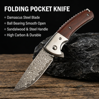 Couteau pliant Damas personnalisé avec logo, couteau tactique de poche pour l'extérieur, couteau utilitaire de camping, couteau à ouverture assistée, manche en bois DM038