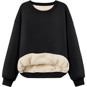 Fleece Sherpa Lined <b>Sweatshirt</b> <b>Women</b> Regular Length Crewneck Pullover Breathable 100% Polyester Winter Wear - Product Image 1
