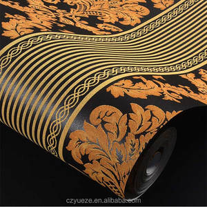 Papel Tapiz Texturizado con Estampado de <span class=keywords><strong>Damasco</strong></span> Negro y Amarillo para Sala de Estar, Dormitorio, Decoración del Hogar, Papel Tapiz No Tejido - Product Image 2