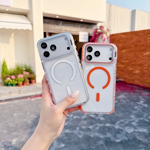 Coques de téléphone magnétiques antichoc pour iPhone 17 Pro Max, étui transparent antidérapant en TPU et PC avec support métallique pour appareil photo - Product Image 3