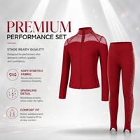 Ensemble de danse rouge pour femmes, ensemble de performance en maille avec strass et paillettes, costume de scène en 2 pièces, tenue de gymnastique professionnelle