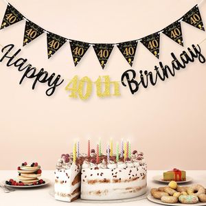 Pancarta Negra y Dorada de Feliz <span class=keywords><strong>Cumpleaños</strong></span> Número <span class=keywords><strong>40</strong></span> - Decoraciones de Feliz <span class=keywords><strong>Cumpleaños</strong></span> Número <span class=keywords><strong>40</strong></span> para Hombres y Mujeres, Artículos para Fiestas de <span class=keywords><strong>Cumpleaños</strong></span> Número <span class=keywords><strong>40</strong></span> - Product Image 2