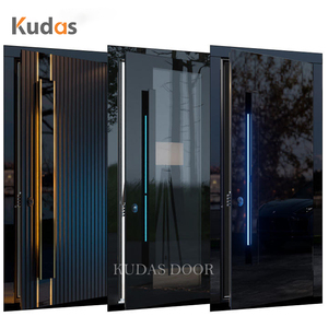 <span class=keywords><strong>Porte</strong></span> <span class=keywords><strong>d</strong></span>'<span class=keywords><strong>entrée</strong></span> pivotante <span class=keywords><strong>extérieure</strong></span> moderne de luxe en verre noir rainuré et aluminium moulé avec éclairage LED - Product Image 1