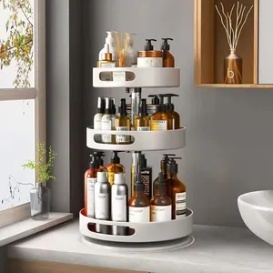 Household 360-degree Rotating Organizer Kitchen Storage Rack With Metal Multi-layer Spice Jar Holder.