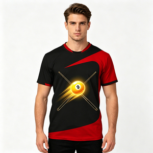 Camiseta Deportiva S.Q.F con Estampado 3D de Billar de 9 Bolas, Taco Cruzado Brillante en Negro y Rojo, Sublimación, Unisex, Verano, Informal, para Fiestas - Product Image 2