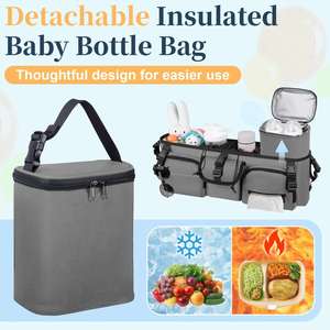 Organisateur de poussette double hautement compatible, sac de rangement isotherme portable en nylon imperméable et toile résistante à l'eau pour bébé - Product Image 4