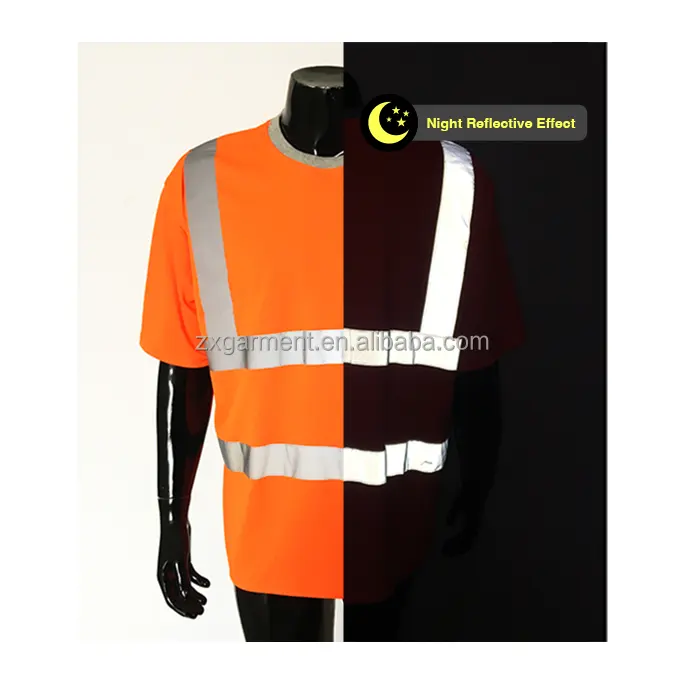 Klasse 3 Kurzarm hochsichtbar Polyester Mikro-Mesh Orange Kontrast grau Kragen reflektierend Sicherheit T-Shirts Hochsicht