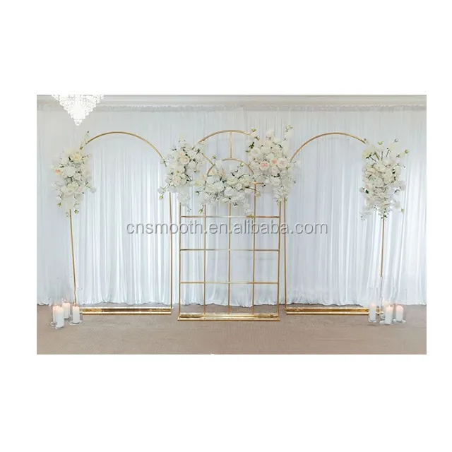 Arcos de espejo para muebles de boda de alta resistencia, marco de paneles de pared de acero inoxidable dorado