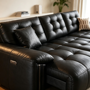 Sofá Seccional Moderno en Forma de L de Cuero PU Negro con Diseño Acolchado y Patas de Metal para Sala de Estar - Product Image 3