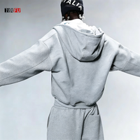 Vente en gros Ensemble pantalon de survêtement et sweat à capuche court deux pièces en molleton de coton vierge personnalisé pour hommes Sweats à capuche zippés pour hommes Streetwear