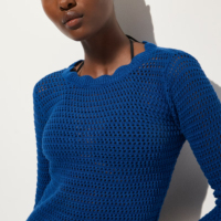 Robe Courte Tricotée pour Femme, Manches 3/4, Bord Festonné, Crochet Creux, Idéale pour les Vacances d'Été et la Plage – Fabrication Personnalisée