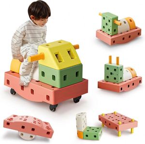 ชุดบล็อกก่อสร้างขนาดยักษ์แบบทำมือสำหรับเด็กวัยหัดเดิน-บล็อกนุ่มเรียงซ้อนขนาดใหญ่พร้อมล้อ8ล้อ-บล็อกขนาดใหญ่รถยนต์ของเล่นก้านเพื่อการศึกษา - Product Image 1