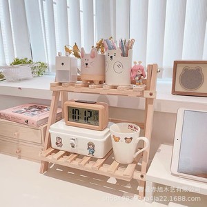 Wooden <b>Desktop</b> Storage Rack Double Layer Adjustable <b>Shelf</b> For Student Dorm Office Organizer - Product Image 3