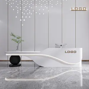 طاولة أمامية CIRI خشبية بتصميم عصري بشعار مخصص طاولة استقبال بيضاء للمكتب أمامية في الرواق