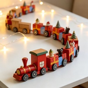 Ornaments Counter Window Display Desktop Decoration Children's <b>Toys</b> Christmas Decoration Wooden Painted Cartoon Small <b>Train</b> - Product Image 3