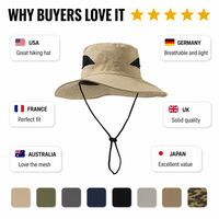 Chapeau Boonie Tactique Kaki 2026 en Gros, Chapeau de Soleil d'Extérieur avec Ventilation en Maille, Sangle Mentonnière Réglable, Logo Personnalisé, OEM, MOQ 500 PIÈCES