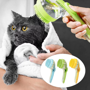 Brosse de bain à long manche JC avec tête à pression pour chats et chiens, brosse multifonctionnelle pour le nettoyage, le massage et le gommage (couleurs) - Product Image 1