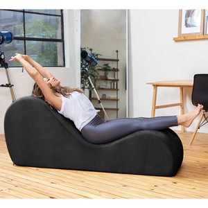 Chaise longue incurvée en velours <span class=keywords><strong>noir</strong></span> moderne de luxe capitonnée inclinable avec massage pour meubles de maison hôtel intérieur yoga salon - Product Image 4