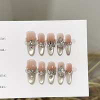 Ongles press-on de luxe faits main effet œil de chat, bleu ombré, breloques 3D, faux ongles réutilisables, ongles artistiques
