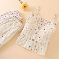 Femmes pur coton Double couche gaze jarretelle poitrine coussinet pyjamas été mince doux vêtements d'extérieur Homewear ensemble pour le printemps