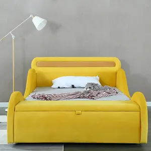 Willsoon Modern Fashion Children's Bed Upholstered with Velvet Fabric for Bedroom or Living Room Solid Wood Material