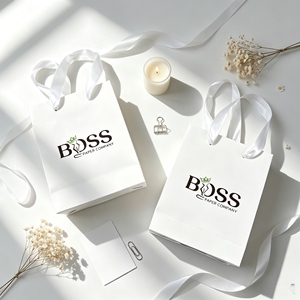 Mini <b>White</b> Paper Gift <b>Bags</b> Custom Logo <b>Small</b> <b>White</b> Paper Shopping <b>Bags</b> With Ribbon Handle For Jewelry Cosmetic Packaging - Product Image 1
