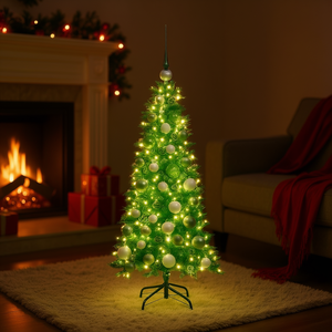 Árbol de Navidad Artificial Verde de 47.24 Pulgadas con 150 Luces LED Blanco Cálido, Decoración Festiva para el Hogar en Navidad - Product Image 2