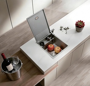 Évier en titane noir PVD 490x480mm avec cuve SUS304, robinet relevable intégré, robinet inclus - Product Image 2