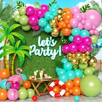 Kit d'arche de guirlande de ballons rose, vert et or, ballons en aluminium flamant rose et étoile, décoration de fête d'anniversaire sur le thème tropical de l'été, de la plage et des Hawaï