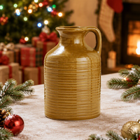 Vase en forme de carafe texturé à nervures rondes avec poignée, récipient à fleurs décoratif rustique pour la décoration de table et de la maison