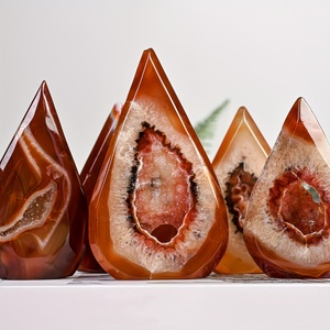 หินคาร์เนเลียนรูปหยดน้ำสำหรับงานฝีมือ คริสตัลจีโอดสีแดงสำหรับการบำบัดทางจิตวิญญาณ ขายส่งเป็นของขวัญเพื่อการบำบัด - Product Image 4