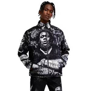 Custom Men's Street Urban Trend Wave Style Stand Collar Tapestry Jacket <strong>Long</strong> Sleeve Zipper Oversized Windbreaker Jacket - Product Image 2