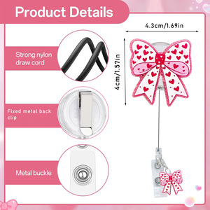 Factory wholesale bow glitter <b>buckle</b> strap pendant for school badges, ID cards, and card holders; stretchable keychains - Product Image 4