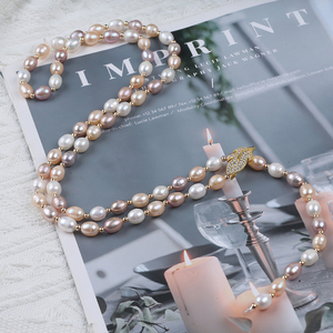 Collar de perlas de agua dulce reales de 7-8mm Collar largo de mujer con forma de arroz - Product Image 4