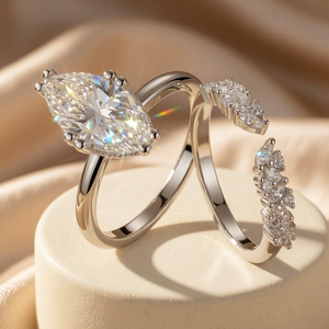 Hot Selling Ins Trendy 2pcs Set Finger <strong>Wedding</strong> <strong>Jewelry</strong> Women Vvs1 3ct Moissanite Diamond Open Eternity Engagement Marquise Rings - Product Image 1