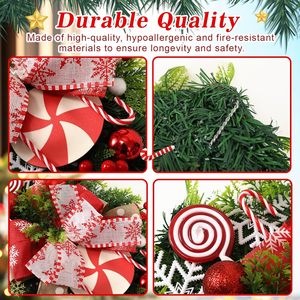 JoyFuncos Guirnalda Navideña en Forma de Lágrima, Decoración para Puerta con Bastones de Caramelo Rojos y Verdes, Guirnalda para Interiores y Exteriores con Adornos de Lazo - Product Image 3