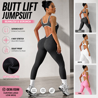 Combinaison de yoga sans couture pour femme avec logo personnalisé, effet froncé aux fesses, une pièce, pour la gym, vente en gros, OEM, ODM, fournisseur de vêtements de sport et de fitness