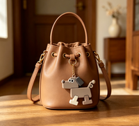 Gantungan Tas Bentuk Anjing Lucu Kartun, Kancing Embos Bunga, Dapat Dilepas, Bahan PVC Karet Lembut, Bentuk Tidak Beraturan, Aksesoris Fashion