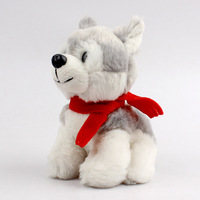 Lindo Husky de peluche Animal Husky Siberiano perro de juguete de felpa con la bufanda roja