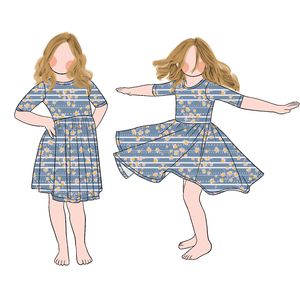 Dernière Offre Spéciale Filles <span class=keywords><strong>Demi</strong></span>-manches Design Twirl Robe Personnalisable Motifs Floraux D'été Robe Longueur Genou - Product Image 3