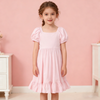 Robes pour filles en viscose de bambou biologique en gros, manches bouffantes courtes, tout-petit, uni, été, une pièce, petites filles, robe tourbillon