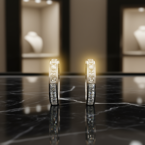 Orecchini a Cerchio in Argento 925 Bianco Champagne con Cristalli e Strass, Gioielli Classici da Donna per Uso Quotidiano - Product Image 2