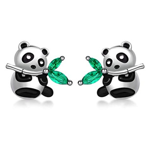 Orecchini a perno a forma di panda carino per donna, neri e bianchi, a forma di animale, accessori per l'orecchio da indossare tutti i giorni - Product Image 1