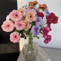 Bunga Peony Kupu-kupu Sutra Buatan Tangan Modern Korea Kelas Atas 4 Kuntum untuk Dekorasi Rumah, Pernikahan, Pesta, Natal