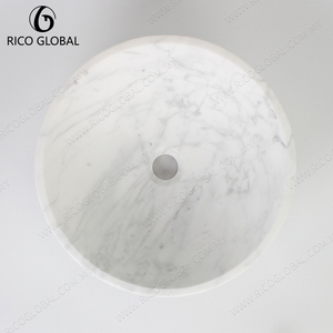Lavabo Redondo de Mármol para Baño, Pulido, Blanco, de Montaje Sobre Encimera, Diseño Contemporáneo, con un Solo Orificio para Grifo - Product Image 2