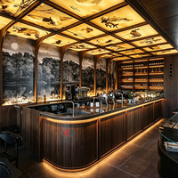 Design d'intérieur de café moderne et luxueux, décoration, mobilier de café, comptoir de bar en pierre de marbre artificielle, mobilier LED